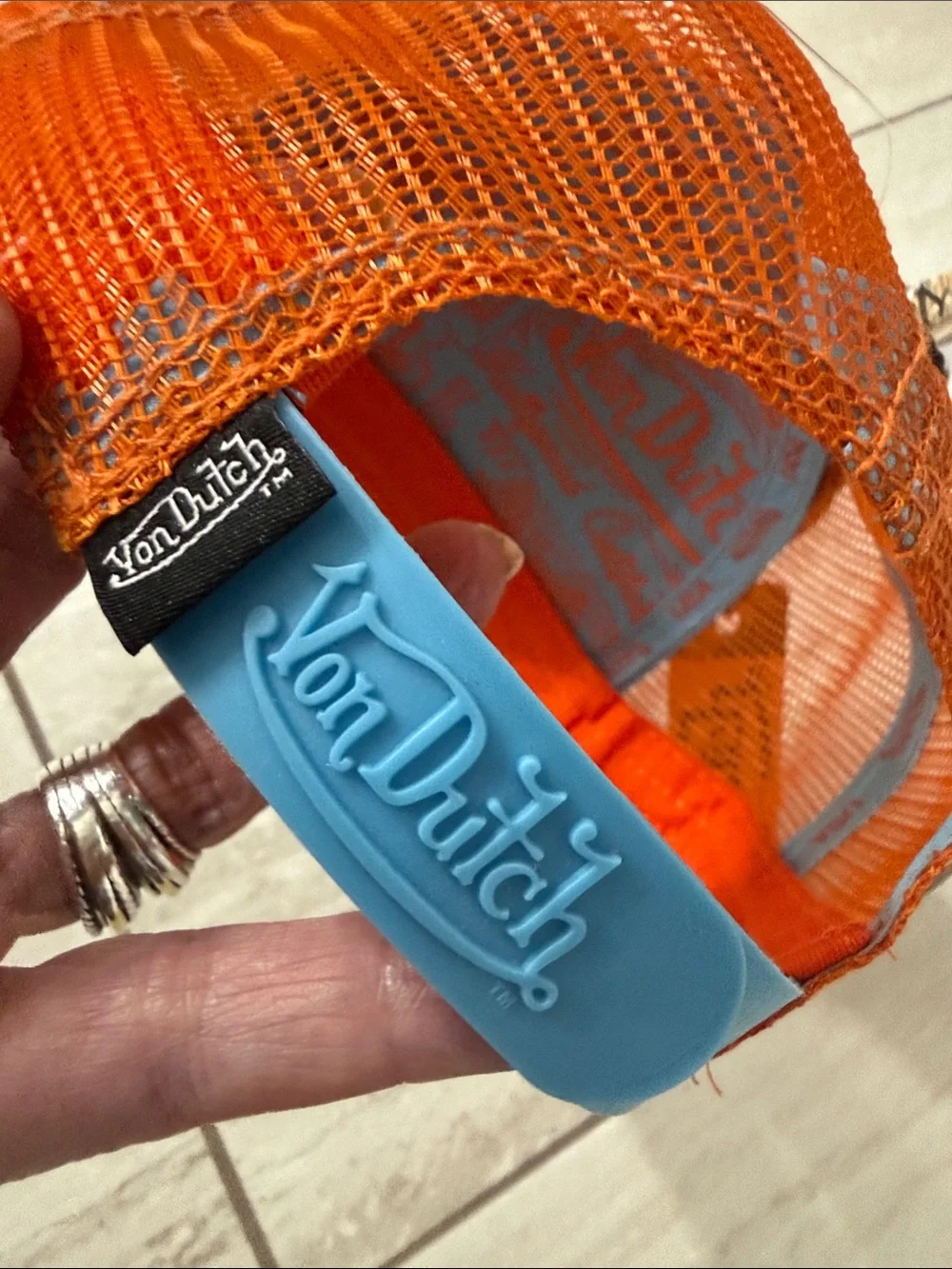 Von Dutch Orange and Light Blue Logo Trucker Hat..nwt ..o/s..sunset haze..unisex